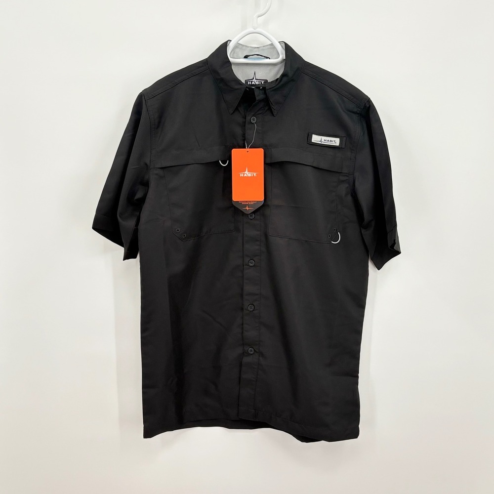 Habit Outdoor Mens Fishing Shirt Black Short Sleeve UPF 40+ Vented Small New NWT